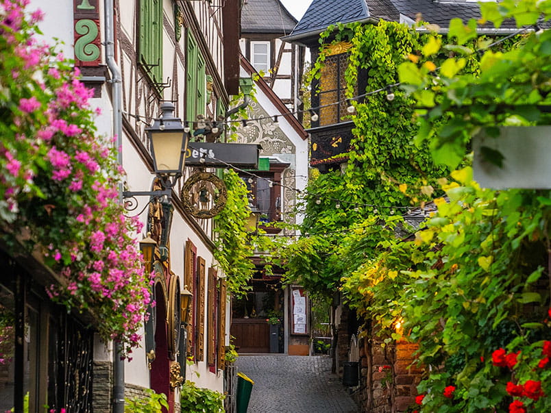 A view down the Drosselgasse in Rüdesheim, Germany